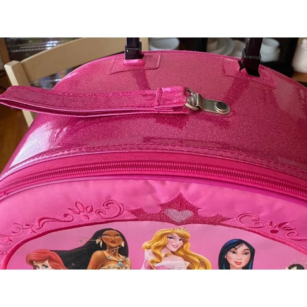 Disney Store 11 Princess Rolling Luggage Kids Pink Travel Suitcase 16 x 14.5 x 7 - Picture 11 of 16